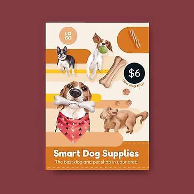 EPS 해외이미지 행복 포스터 반려견 리플렛 일러스트 장난 놀이 사람없음 반려동물 귀여움 주황색 강아지 개뼈다귀 해외일러스트 동물 감정 컬러 컨셉 개 애견간식 파일형식 벡터 이미지허브