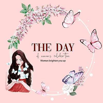 EPS 해외이미지 여자 꽃 선 분홍색 나비 여러마리 일러스트 프레임 한명 상반신 성인 타이포그라피 원형 세계여성의날 프레임일러스트 성인여자한명만 해외일러스트 도형 식물 문자 1 기념일 컬러 다수 곤충 사람 여자한명만 성인여자만 파일형식 벡터 이미지허브