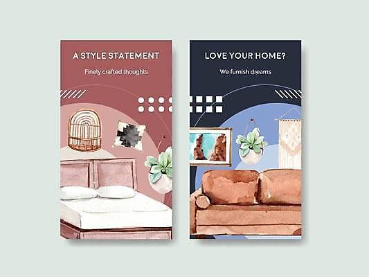 EPS 해외이미지 식물 템플릿 화분 액자 일러스트 사람없음 파란색 인테리어 소파 침대 가구점 코랄 해외일러스트 디자인 컬러 가구 의자 상점 파일형식 벡터 이미지허브