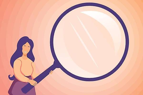 EPS 해외이미지 여자 백그라운드 일러스트 돋보기 프레임 한명 들기 상반신 성인 성인여자한명만 카피스페이스 해외일러스트 1 모션 사람 공백 여자한명만 성인여자만 파일형식 벡터 이미지허브