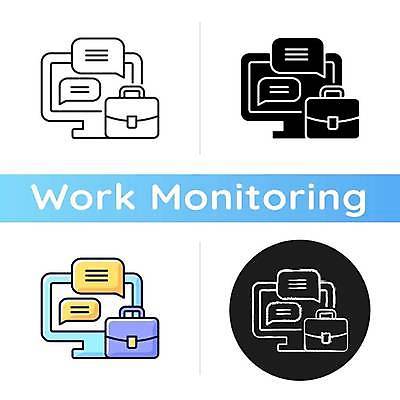 EPS 해외이미지 말풍선 서류가방 일러스트 비즈니스 사람없음 세트 모니터 원형 채팅 언택트 해외일러스트 도형 가방 컴퓨터 파일형식 벡터 이미지허브