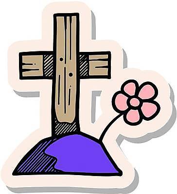 EPS 해외이미지 꽃 십자가 스티커 일러스트 사람없음 갈색 보라색 공동묘지 심볼 해외일러스트 식물 컬러 무덤 파일형식 벡터 이미지허브