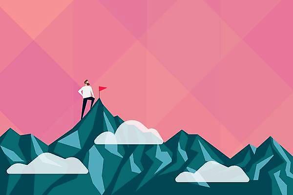 EPS 해외이미지 남자 백그라운드 일러스트 산 프레임 한명 성인 깃발 정상 성인남자한명만 카피스페이스 해외일러스트 1 사람 공백 남자한명만 성인남자만 파일형식 벡터 이미지허브