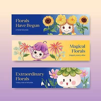 EPS 해외이미지 템플릿 캐릭터 배너 여자 가로배너 꽃 어린이 잎 일러스트 해바라기 상반신 두명 파란색 노란색 귀여움 봄 꽃의요정 소녀만 배너세트 해외일러스트 일러캐릭터 식물 계절 컬러 컨셉 요정 사람 가로 세트 여자만 어린이만 파일형식 벡터 이미지허브