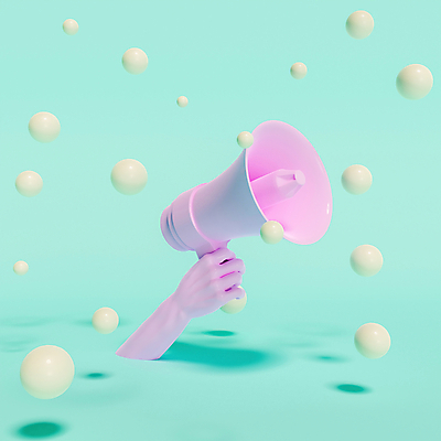 포토 JPG 해외이미지 손 분홍색 들기 신체부위 3D 확성기 원형 디지털합성 오브젝트 파란배경 해외포토 도형 컬러 백그라운드 모션 사람 파란색 파일형식 이미지허브