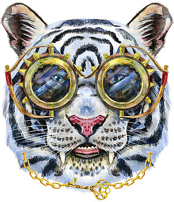 포토 JPG 해외이미지 안경 일러스트 목걸이 열쇠 사람없음 호랑이 백호 스팀펑크 해외일러스트 잡화 장신구 포유류 파일형식 사방신 이미지허브