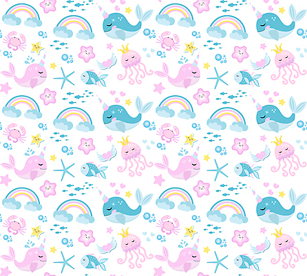 JPG 해외이미지 별 분홍색 백그라운드 무지개 패턴 일러스트 불가사리 뿔 어류 사람없음 파란색 물방울 하트 고래 해파리 파스텔톤 물고기떼 해외일러스트 자연요소 모양 컬러 무늬 포유류 극피동물 수중동물 자포동물 파일형식 이미지허브