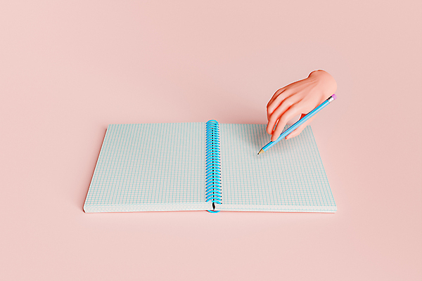 포토 JPG 해외이미지 손 들기 신체부위 연필 3D 공책 디지털합성 오브젝트 분홍색배경 해외포토 분홍색 백그라운드 모션 문구용품 학용품 사람 필기구 파일형식 이미지허브