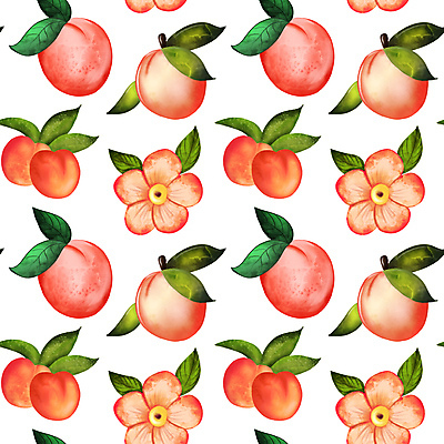 JPG 해외이미지 디자인 백그라운드 잎 꽃무늬 패턴 일러스트 사람없음 패턴백그라운드 복숭아 복사꽃 해외일러스트 식물 꽃 무늬 과일 파일형식 이미지허브