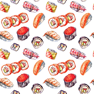 JPG 해외이미지 디자인 백그라운드 패턴 일러스트 사람없음 패턴백그라운드 군함말이초밥 롤스시 새우초밥 연어초밥 캘리포니아롤 일본음식 해외일러스트 음식 무늬 새우 초밥 연어 파일형식 이미지허브