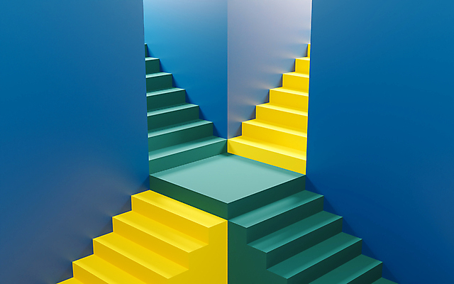 포토 JPG 해외이미지 사람없음 초록색 노란색 3D 계단 디지털합성 오브젝트 파란배경 해외포토 컬러 백그라운드 파란색 파일형식 이미지허브