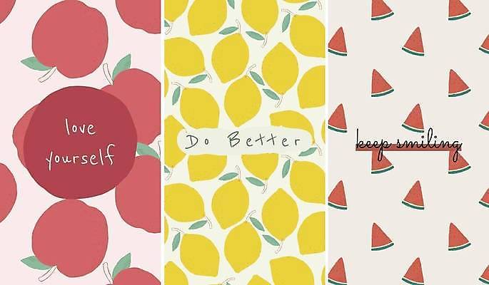 EPS 해외이미지 영어 백그라운드 잎 패턴 일러스트 수박 타이포그라피 사람없음 빨간색 세트 노란색 사과 레몬 해외일러스트 식물 문자 컬러 무늬 과일 파일형식 벡터 이미지허브