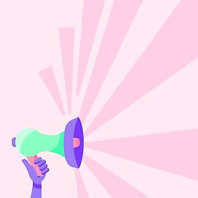 EPS 해외이미지 손 분홍색 일러스트 들기 신체부위 확성기 외침 알림 직선 카피스페이스 해외일러스트 선 컬러 모션 사람 소리 공백 파일형식 벡터 이미지허브