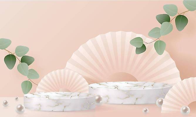 EPS 해외이미지 분홍색 잎 일러스트 사람없음 3D 원형 단상 부채모양 해외일러스트 모양 도형 식물 컬러 디지털합성 파일형식 벡터 이미지허브