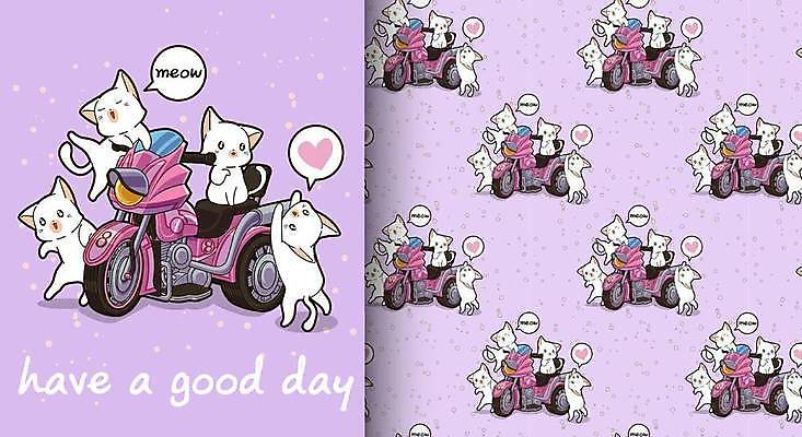 EPS 해외이미지 동물캐릭터 말풍선 패턴 여러마리 일러스트 매달리기 서기 앉기 사람없음 귀여움 보라색 고양이 패턴백그라운드 오토바이 하트 해외일러스트 일러캐릭터 모양 동물 캐릭터 컬러 다수 백그라운드 컨셉 무늬 포유류 모션 반려동물 바이크 파일형식 벡터 이미지허브
