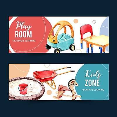 EPS 해외이미지 배너 모래 의자 일러스트 사람없음 수레 놀이터 장난감자동차 양동이 책상 어린이용 어린이용품 흔들목마 해외일러스트 가구 놀이 장난감 카트 목마 오브젝트 파일형식 벡터 이미지허브