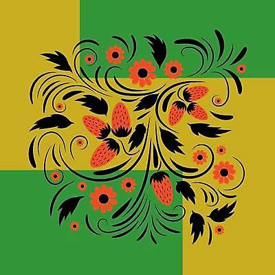 EPS 해외이미지 디자인 꽃 잎 일러스트 딸기 미술 사람없음 초록색 노란색 화려 민화 해외일러스트 식물 컬러 컨셉 과일 문화예술 그림 파일형식 벡터 이미지허브