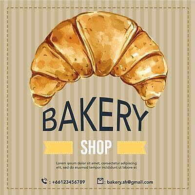 EPS 해외이미지 포스터 일러스트 사람없음 갈색 빵집 크루아상 세로줄무늬 해외일러스트 빵 컬러 상점 줄무늬 파일형식 벡터 이미지허브