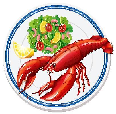EPS 해외이미지 접시 음식 일러스트 사람없음 샐러드 바닷가재 레몬 해외일러스트 식기 과일 가재 파일형식 벡터 이미지허브