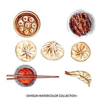 EPS 해외이미지 디자인 일러스트 젓가락 수채화 종류 사람없음 다양 소스 만두 손그림 딤섬 대나무찜기 엘리먼트 해외일러스트 음식 다수 수저 중식 양념 찜기 파일형식 벡터 이미지허브