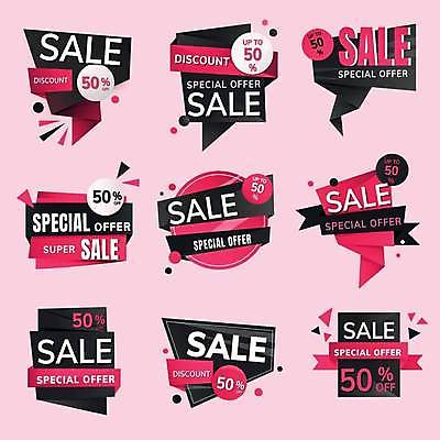 EPS 해외이미지 디자인 분홍색 말풍선 스티커 일러스트 사람없음 세트 세일 사각형 검은색 원형 해외일러스트 도형 컬러 파일형식 벡터 이미지허브