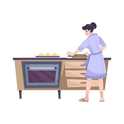 EPS 해외이미지 전신 여자 일러스트 주방용품 쟁반 요리 한명 서기 성인 주방 오븐 제빵 밀대 성인여자한명만 해외일러스트 1 생활용품 모션 사람 제과제빵 가전제품 여자한명만 성인여자만 파일형식 벡터 이미지허브