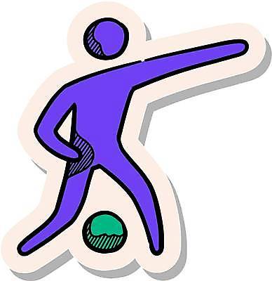 EPS 해외이미지 스티커 일러스트 공 축구선수 사람모양 사람없음 보라색 가리킴 심볼 해외일러스트 모양 컬러 운동선수 손짓 축구 파일형식 벡터 이미지허브