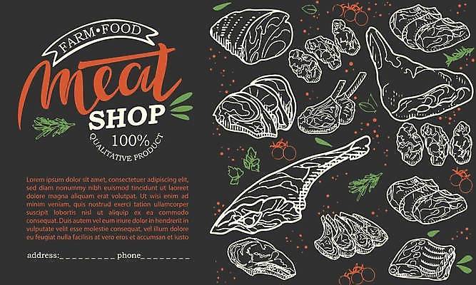 EPS 해외이미지 일러스트 육류 돼지고기 사람없음 소고기 스케치 햄 양고기 정육점 해외일러스트 식재료 미술 상점 파일형식 벡터 이미지허브