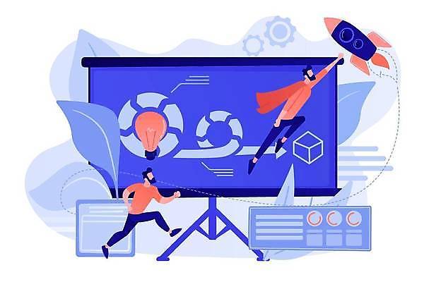 EPS 해외이미지 전신 남자 일러스트 성인 두명 파란색 달리기 비행 롤스크린 프로젝트 성인남자만 코랄 해외일러스트 컬러 모션 사람 스크린 남자만 성인만 파일형식 벡터 이미지허브