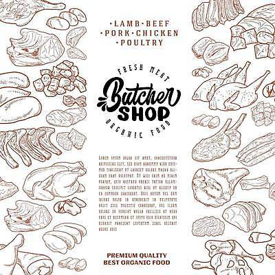 EPS 해외이미지 일러스트 육류 돼지고기 사람없음 닭고기 소고기 스케치 햄 양고기 정육점 해외일러스트 식재료 미술 상점 파일형식 벡터 이미지허브