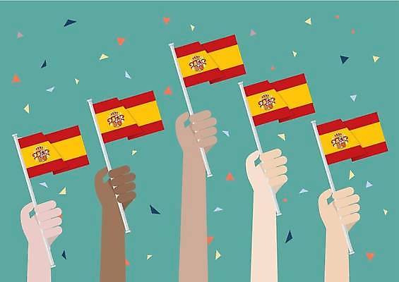 EPS 해외이미지 손 디자인 배너 유럽 물결 일러스트 휴가 들기 사람 빨간색 노란색 미국 축하 깃발 잡기 그룹 스페인 군중 심볼 봉 애국심 발견 10월 마드리드 스페인어 전국 해외일러스트 나라 컬러 컨셉 북아메리카 모션 신체부위 날짜 파일형식 벡터 아메리카 대륙 이미지허브