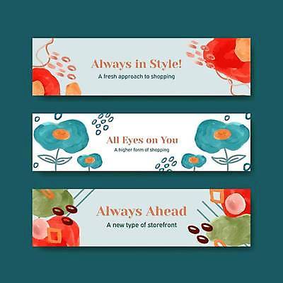 EPS 해외이미지 배너 가로배너 꽃 하늘색 잎 곡선 일러스트 사람없음 쇼핑 흰색 스타일 배너세트 해외일러스트 식물 선 컬러 가로 파란색 세트 파일형식 벡터 이미지허브