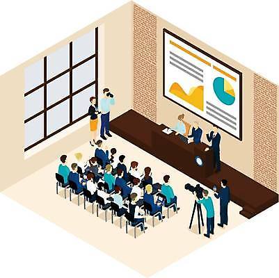 EPS 해외이미지 여자 남자 일러스트 창문 그래프 서기 들기 앉기 여러명 성인 일상 노트북 카메라 스크린 공간 기록 기자 강의 마이크 경영자 단상 아이소메트릭 경영 컨퍼런스 성인만 해외일러스트 직업 음향기기 다수 비즈니스 모션 회의 사람 라이프 전자제품 리더 파일형식 벡터 이미지허브