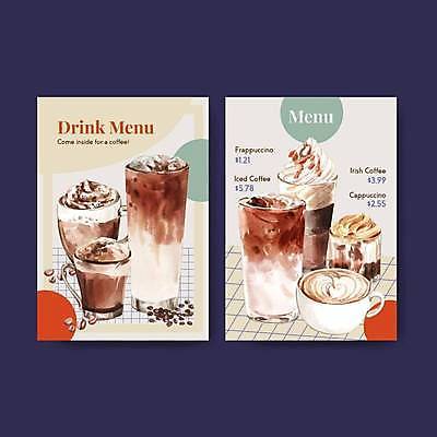 EPS 해외이미지 커피 일러스트 사람없음 달콤 커피잔 메뉴판 카푸치노 에스프레소 아이스커피 라떼 프라푸치노 해외일러스트 음료 잔 맛 파일형식 벡터 이미지허브