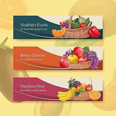 EPS 해외이미지 템플릿 배너 가로배너 토마토 오렌지 일러스트 포도 파프리카 바나나 사람없음 바구니 주황색 사과 자주색 채식 청록색 건강식품 단호박 배너세트 비건 해외일러스트 음식 컬러 채소 과일 호박 건강 가로 세트 채식주의자 파일형식 벡터 이미지허브