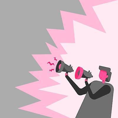 EPS 해외이미지 여자 분홍색 일러스트 한명 들기 상반신 성인 확성기 외침 회색 알림 성인여자한명만 카피스페이스 해외일러스트 1 컬러 모션 사람 소리 공백 여자한명만 성인여자만 파일형식 벡터 이미지허브