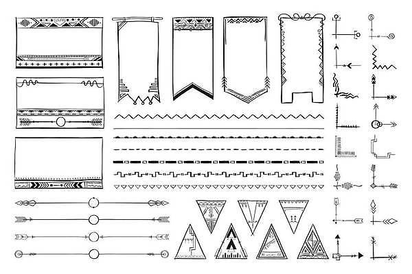 EPS 해외이미지 디자인 일러스트 추상 화살 사람없음 세트 깃발 빈티지 라인아트 직선 엘리먼트 지그재그 해외일러스트 선 컨셉 무늬 파일형식 벡터 이미지허브