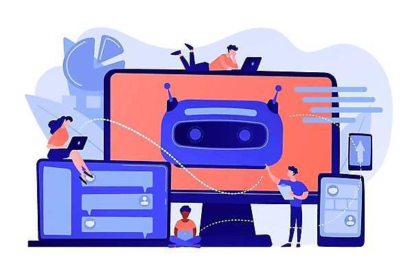 EPS 해외이미지 전신 여자 남자 엎드리기 일러스트 서기 들기 앉기 여러명 성인 노트북 스마트폰 디지털 모니터 가리킴 타이핑 로봇 서류판 성인만 채팅봇 디지털라이프 AI_인공지능 해외일러스트 라이프스타일 다수 모션 사람 손짓 전자제품 핸드폰 스마트기기 컴퓨터 사무용품 파일형식 벡터 이미지허브