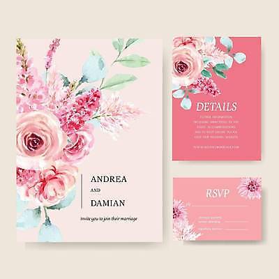 EPS 해외이미지 꽃 분홍색 결혼 잎 카드템플릿 일러스트 사람없음 청첩장 초대장 초대 감성 해외일러스트 식물 템플릿 컬러 컨셉 카드_감사 이벤트 파일형식 벡터 이미지허브