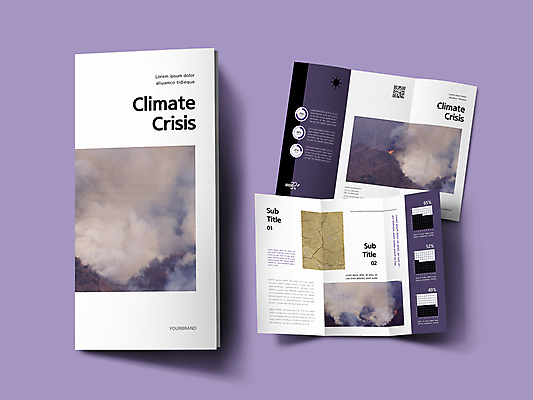 템플릿 표지디자인 표지 내지 리플렛 3단접지 산 팜플렛 사람없음 보라색 흰색 연기 더위 땅 자연재해 가뭄 산불 QR코드 인디자인 INDD 기후위기 이미지템플릿 컬러 날씨 재해 화재 위기 파일형식