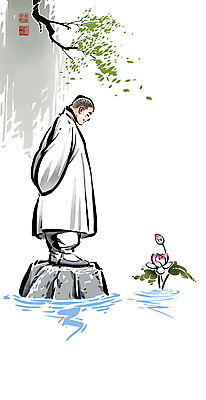 전신 PSD 남자 불교 일러스트 캘리그라피 붓터치 나뭇잎 연꽃 한명 서기 미소 성인 돌_바위 나뭇가지 연못 한복 승려 동양화 연잎 꽃봉오리 뒷짐 번짐 낙관 수행 돌징검다리 성인남자한명만 내려보기 국내일러스트 나무 1 한국전통 꽃 종교 잎 모션 표정 미술 사람 전통의상 성직자 징검다리 남자한명만 성인남자만 파일형식 효과