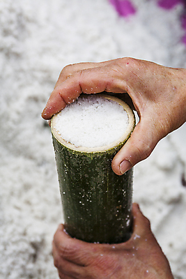 포토 JPG 주간 전통 손 야외 아웃포커스 신체부위 잡기 조미료 전라남도 대나무 담기 소금 담양 제조과정 죽염 국내포토 자연요소 나무 모션 촬영기법 사람 전라도 과정 향미료 파일형식