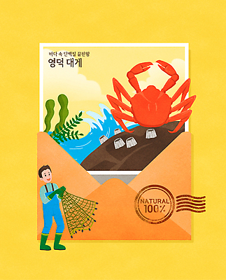 전신 PSD 남자 바다 일러스트 편지봉투 한명 들기 성인 도장 노란색 바위 그물 어부 특산물 엽서 영덕 따개비 소인 영덕대게 성인남자한명만 국내일러스트 직업 1 컬러 모션 봉투 사람 돌_바위 편지 경상북도 대게 남자한명만 성인남자만 파일형식
