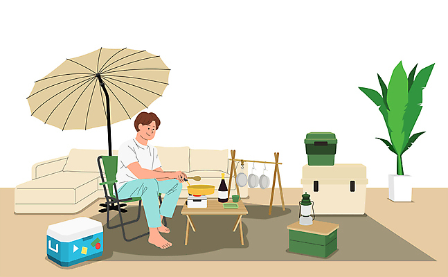 전신 남자 화분 일러스트 탁자 집안 캠핑도구 요리 한명 앉기 성인 소파 캠핑 랜턴 파라솔 코펠 아이스박스 성인남자한명만 캠핑의자 캠핑박스 홈캠핑 국내일러스트 AI파일 1 가구 의자 모션 레저 조명 실내 사람 도구 남자한명만 성인남자만 파일형식 벡터