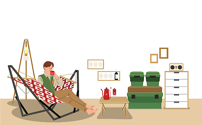 전신 남자 일러스트 탁자 주전자 집안 캠핑도구 한명 들기 앉기 성인 컵 캠핑 다리꼬기 랜턴 차 서랍장 라디오 해먹 차마시기 성인남자한명만 캠핑박스 홈캠핑 국내일러스트 AI파일 1 식기 음료 가구 모션 주방용품 레저 조명 실내 사람 전자제품 마시기 도구 침대 남자한명만 성인남자만 파일형식 벡터