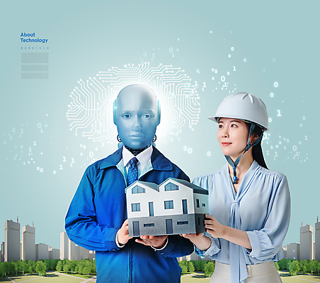 PSD 편집이미지 여자 주택 한명 미소 들기 상반신 성인 30대 회색 한국인 도시 비즈니스맨 비즈니스우먼 안전모 건축모형 성인여자한명만 휴머노이드 이미지편집 1 남자 컬러 비즈니스 모션 표정 사람 동양인 건물 장년 모형 직장인 헬멧 안전장비 로봇 여자한명만 성인여자만 파일형식