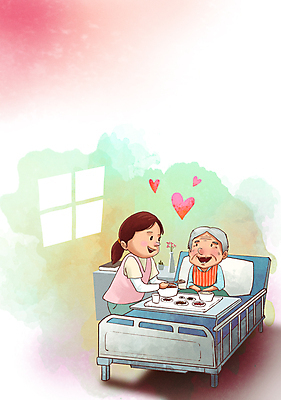 전신 PSD 여자 노년 할머니 일러스트 창문 병원 두명 식사 환자 하트 봉사 자원봉사자 먹여주기 간호 사회복지 노인복지 요양원 요양보호사 고령화 독거노인 병상 병원침대 국내일러스트 모양 직업 의학 사람 성인 침대 도움 먹기 사회이슈 복지 파일형식