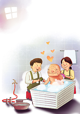 PSD 여자 할아버지 노년 남자 일러스트 창문 욕조 상반신 세명 수건 앞치마 목욕 욕실 하트 봉사 사회복지 수도꼭지 노인복지 대야 요양보호사 고령화 독거노인 봉사단 위생관리 씻겨주기 국내일러스트 모양 직업 모션 관리 사람 성인 위생용품 청결 도움 자원봉사자 사회이슈 복지 파일형식