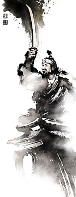 PSD 한국전통 남자 일러스트 캘리그라피 붓터치 한옥 한명 들기 상반신 성인 머리띠 칼 한복 조선시대 동양화 번짐 낙관 무사 성인남자한명만 국내일러스트 1 전통 고건축 장신구 모션 한국 미술 사람 역사 전통의상 남자한명만 성인남자만 파일형식 효과