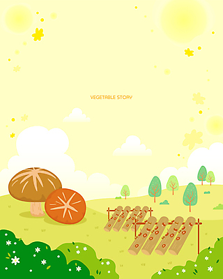 나무 구름 꽃 백그라운드 일러스트 하늘 사람없음 농작물 노란색 풀 언덕 유기농 통나무 표고버섯 버섯농장 국내일러스트 AI파일 자연요소 식물 웰빙 컬러 농업 농장 버섯 파일형식 벡터